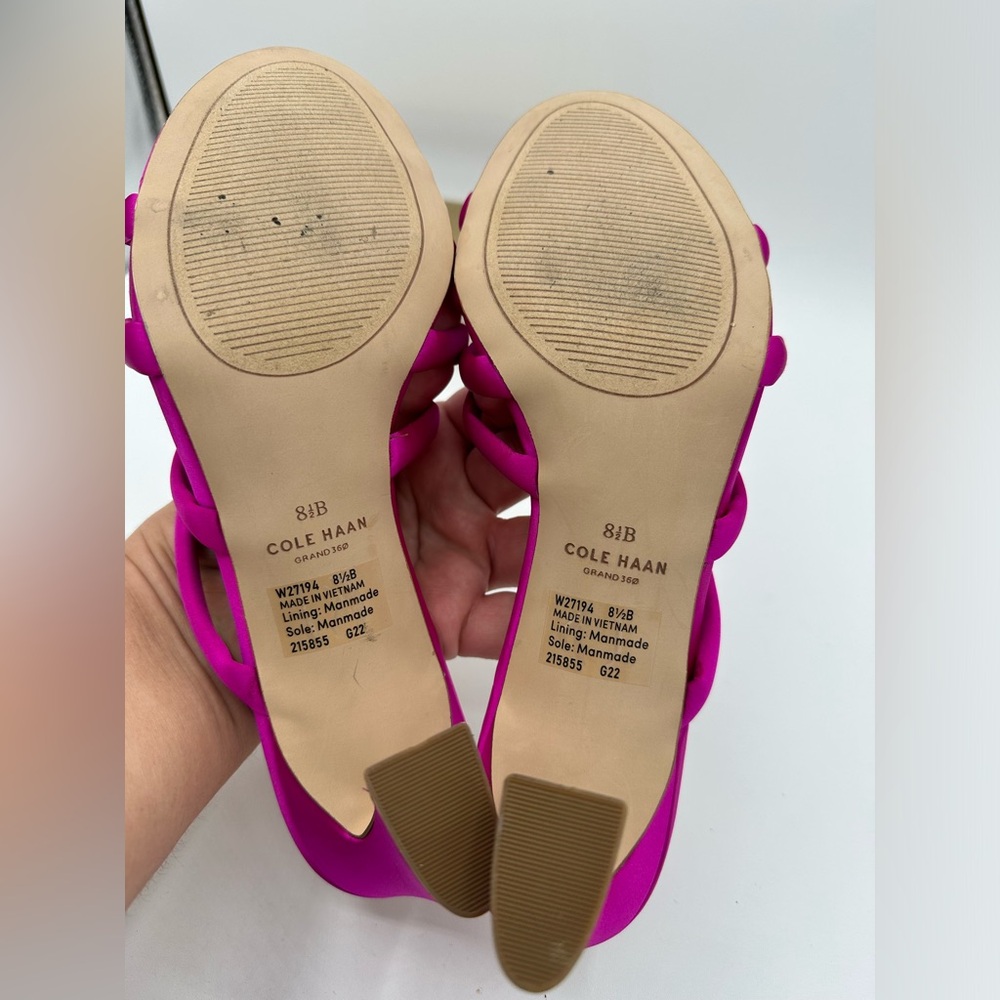 COLE HAAN Barbie Pink Satin Adella Sandal Heels | Size 8.5 - Picture 16 of 16